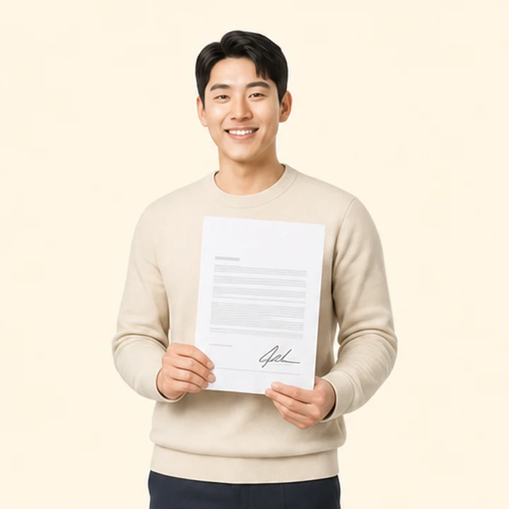 신용회복 현대 캐스퍼 장기렌트 서면 견적서를 들고 있는 고객